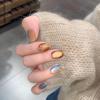 New Autumn&Winter Amber Smudging Design Candy-colored Cat's Eyes Handmade Press On Nails Short Fake Nails Gift for Girls&Women