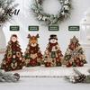 Wooden Holiday Party Decor Quilted Christmas Tree Table Sign, 2D Flat Fabric Patchwork Pattern Desktop Reusable Xmas Sign Ornament, Rustic Farmhouse