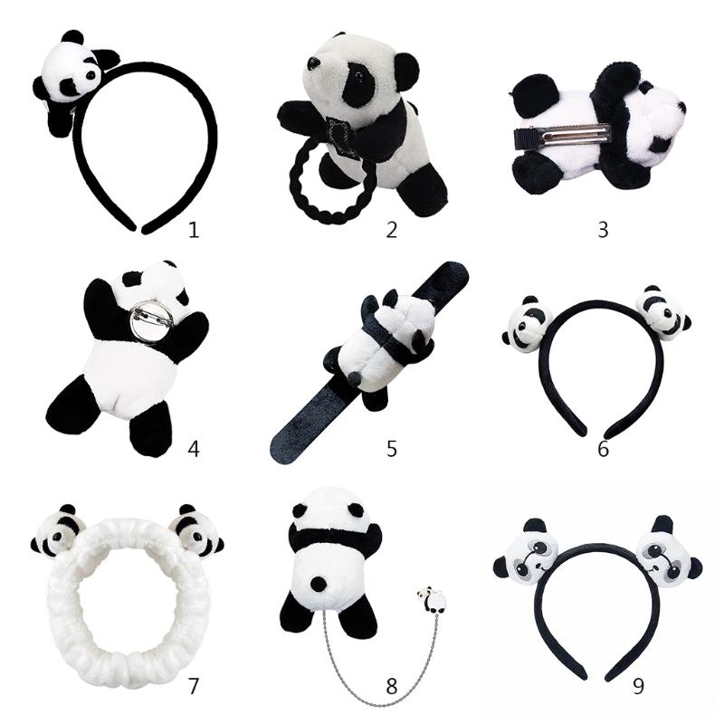 Cartoon Panda Hair Hoop Headband Furry Hairpin Scrunchie Barrette Alloy Brooch Styling Accessories for Women Girls