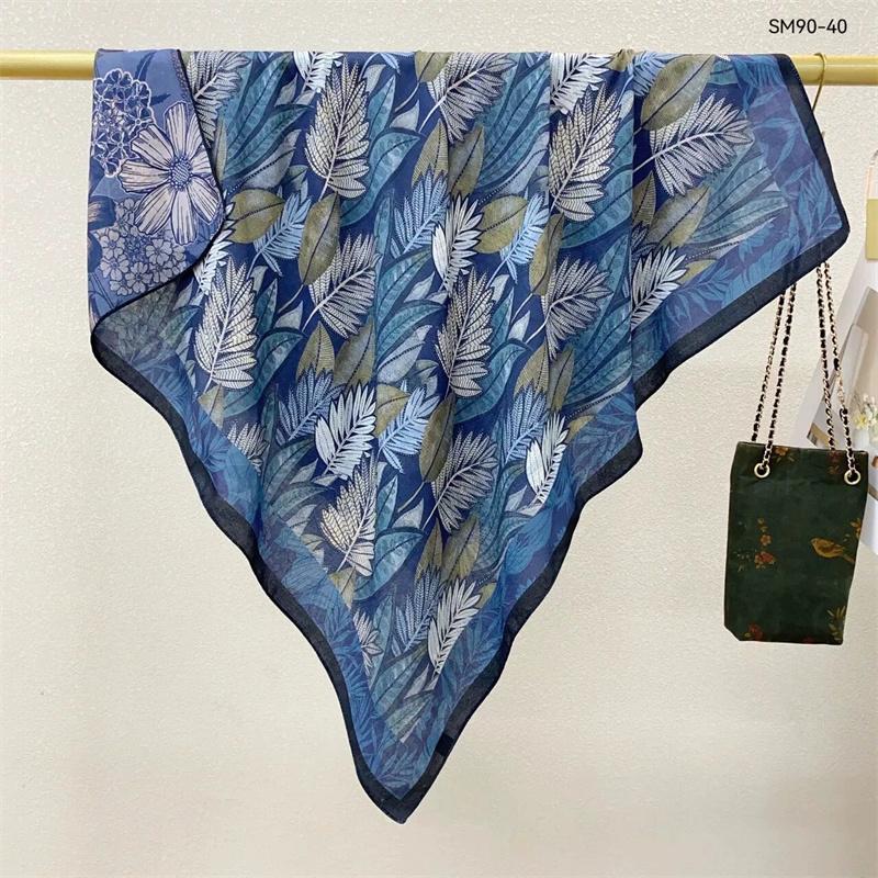 Double-Sided Faux Silk And Wool Printed Scarf For Women Spring And Autumn 90Cm Square Scarf Foulard Bandana Femmel Headscarf