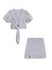 Goddess V-Neck Plaid Two-Piece: Age-Defying Summer Midi Skirt Set