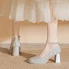 A straight buckle platform fine flash spring new high heels Mary Jane premium sense square toe block heels women