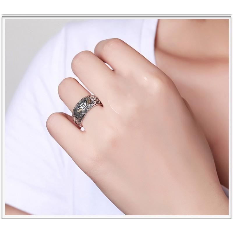 Adjustable Open Ring Men Women With Pixiu Mythical Beast Design Vintage Style Copper Plated Finger