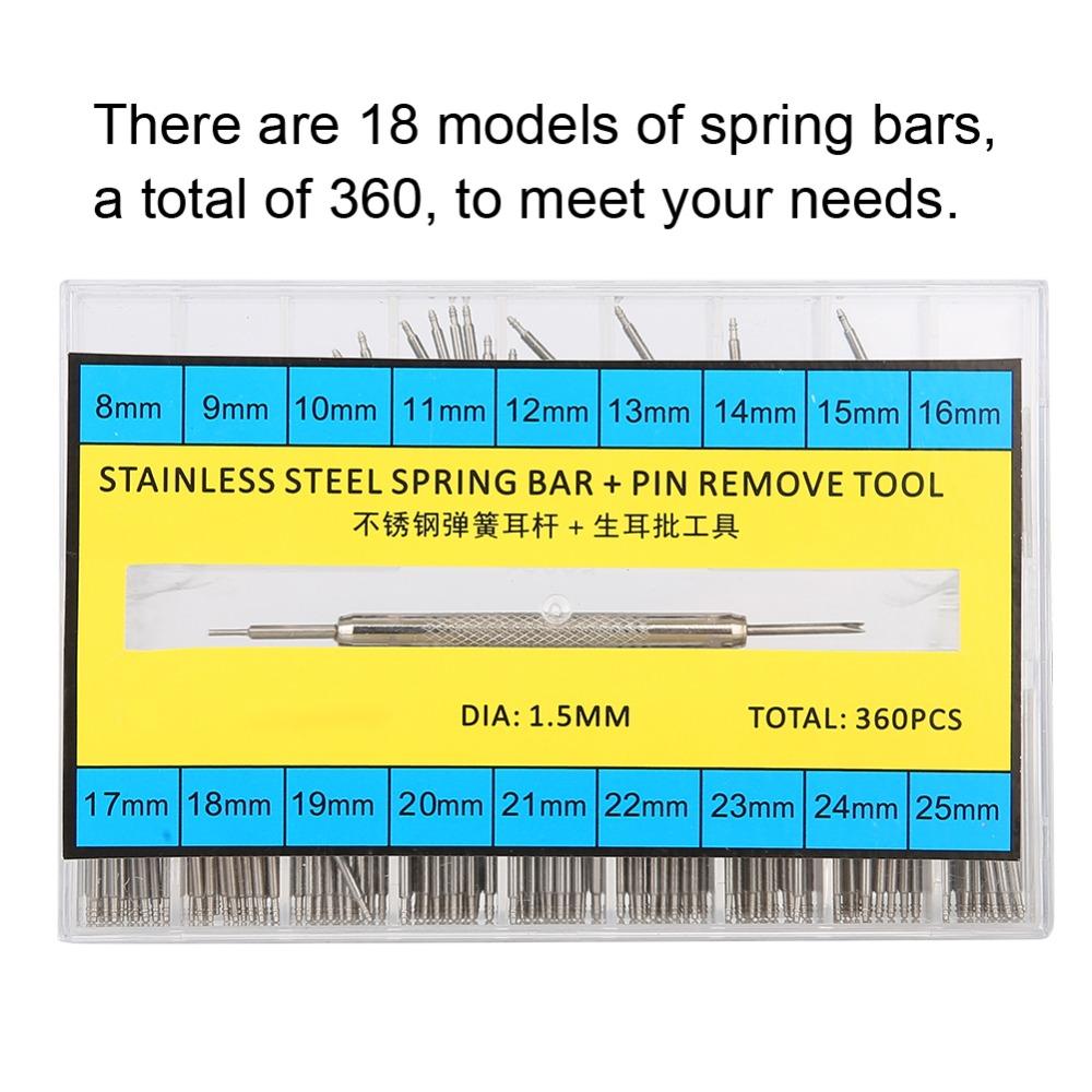 360Pcs Stainless Steel Watch Band Spring Bars Silver Watch Strap Link Remover Watch Repair