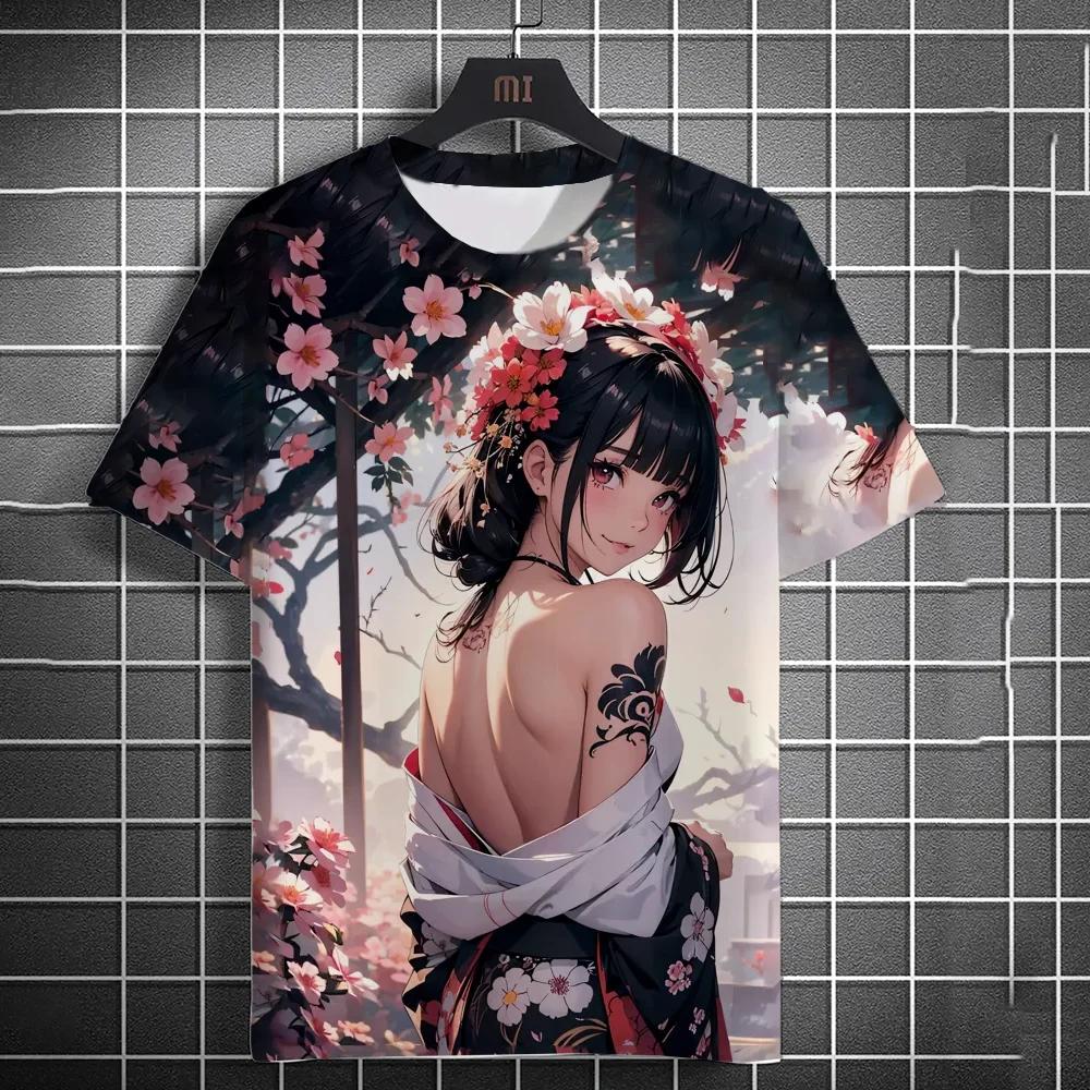 Anime Beauty 3D Print T Shirt For Men Women Casual Round Neck Loose Tops Fashion Trend Streetwear Breathable Unisex Clothing