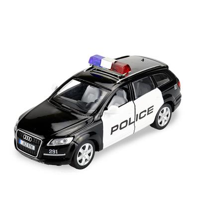 Escala 1/32 Q7 Diesel, modelo de carro de polícia em liga, veículo, puxado para trás, 4 portas abertas, som e luz, brinquedo infantil
