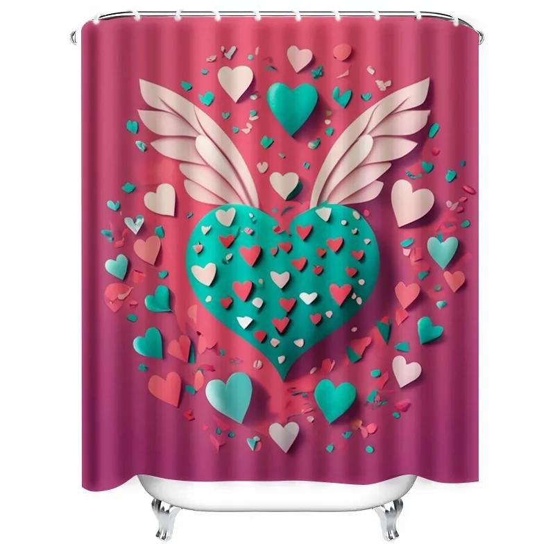 Winged Heart Romantic Shower Curtain - Waterproof, Mildew-Resistant, Unique Design Adds Charm to Your Bathroom Space