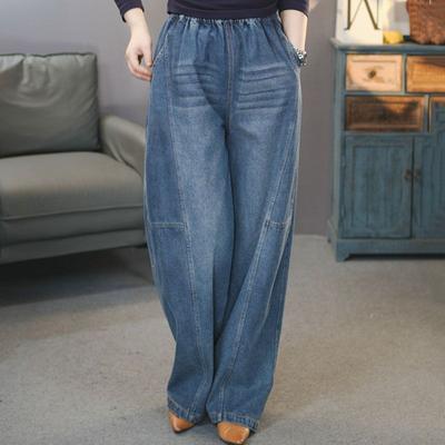 Modische High Waist Jeans in Übergröße Amerikanischer Retro Weiter Bein Lockerer Schnitt Schlankmachende Sichel-Schlaghosen