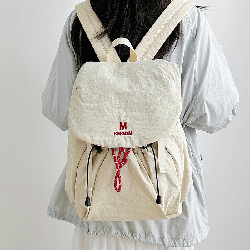 Drawstring Backpack Travel Contrast Backpack Lightweight Nylon Schoolbag