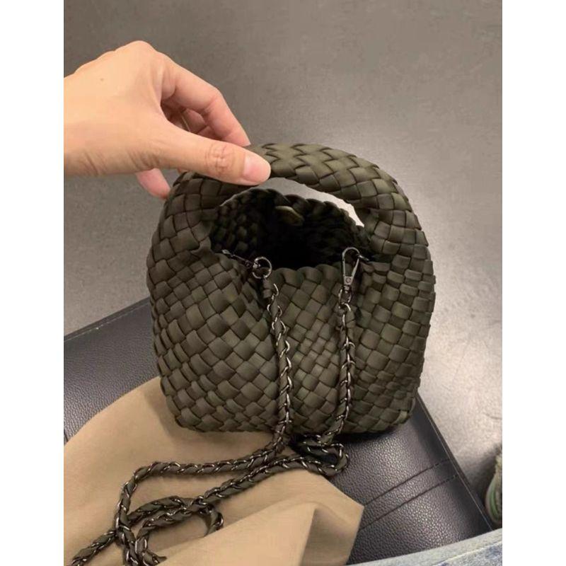 

Nylon Woven Bucket Bags Women s Large Capacity 2024 New Arrival Fancy Satchel Shoulder Underarm Tote Bag Olive Green small size(+ braided liner + chain)