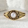 Vintage Inlaid Imitation Pearl Women's Ring Creativity Gold Color Hand Carving Daily Wear Party Jewelry Anniversary Gift