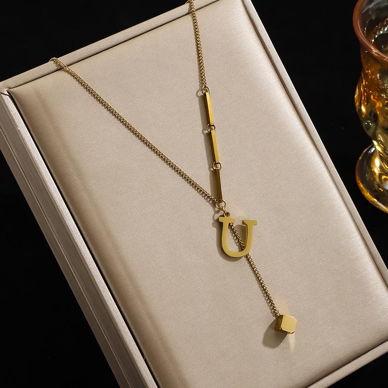 High-End Women's English Letter Necklace - 2026 Clavicle Chain with 26 Niche Tassel Pendants In Titanium Steel
