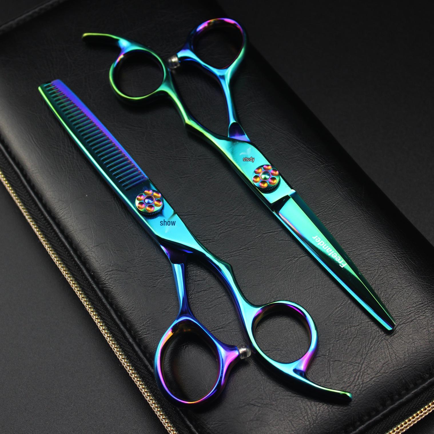 6.0 GM11 Green Hairdressing & Barber Scissors Set: Straight, Bang, & Thinning Shears GM11 Green Straight Shears