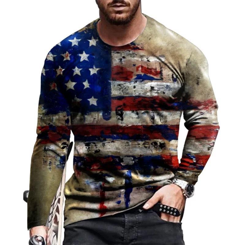 Men'S T-Shirt 3D Digital Printing Outer Wear With Long-Sleeved Casual Top