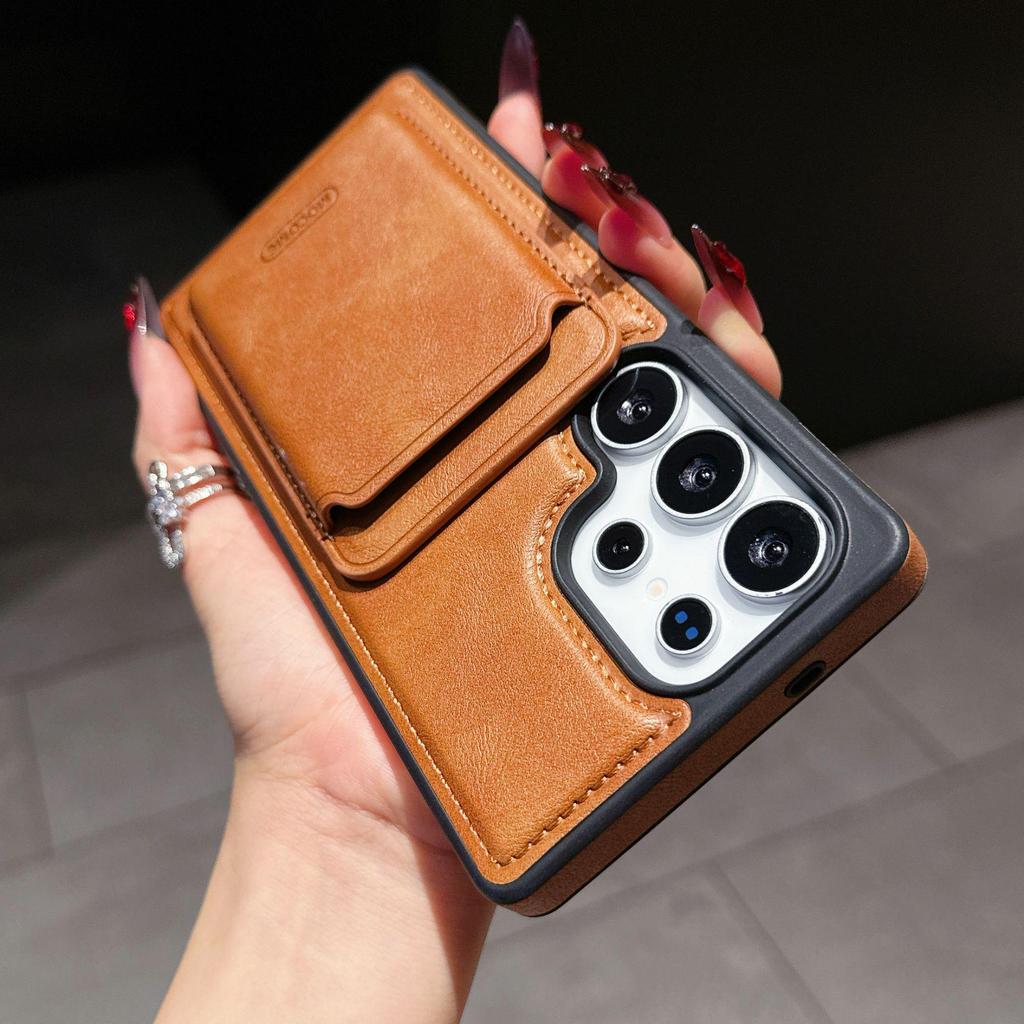 Samsung S25Edge/S24 ULTRA Pinshield Leather Anti-Fall Magnetic Card Holder Case