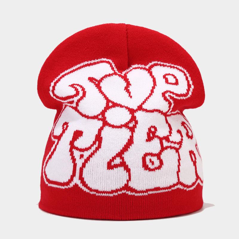 Y2K Style Knit Hat With Heart & Alphabet Pattern, Casual Skull Cap, Sport Cap For Riding & Skiing, Couple Hat, Festive Gift