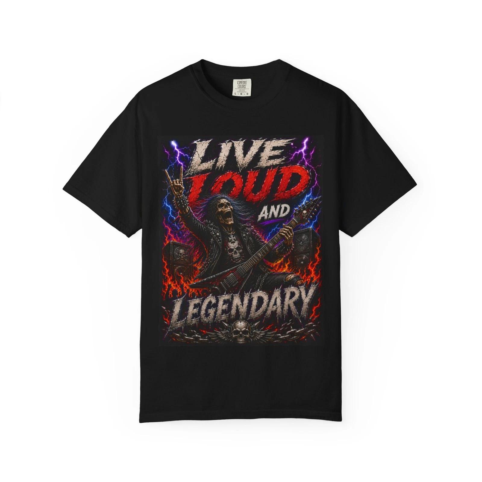 Live Loud and Legendary T-shirt | Heavy Metal Skeleton Guitar XXXL