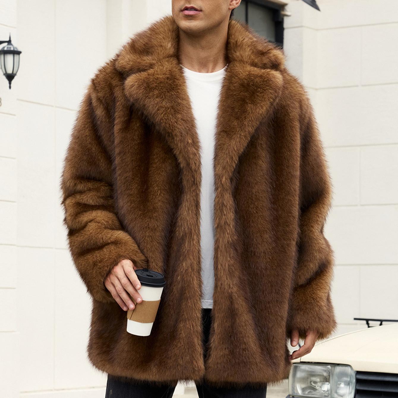 Faux Fur Jackets for Men Lapel