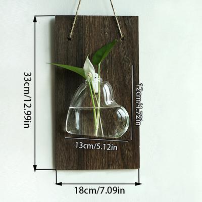 Home Decor Vertical Wall Hanging Glass and Wood Vase Terrarium Hydroponics Plant Bonsai