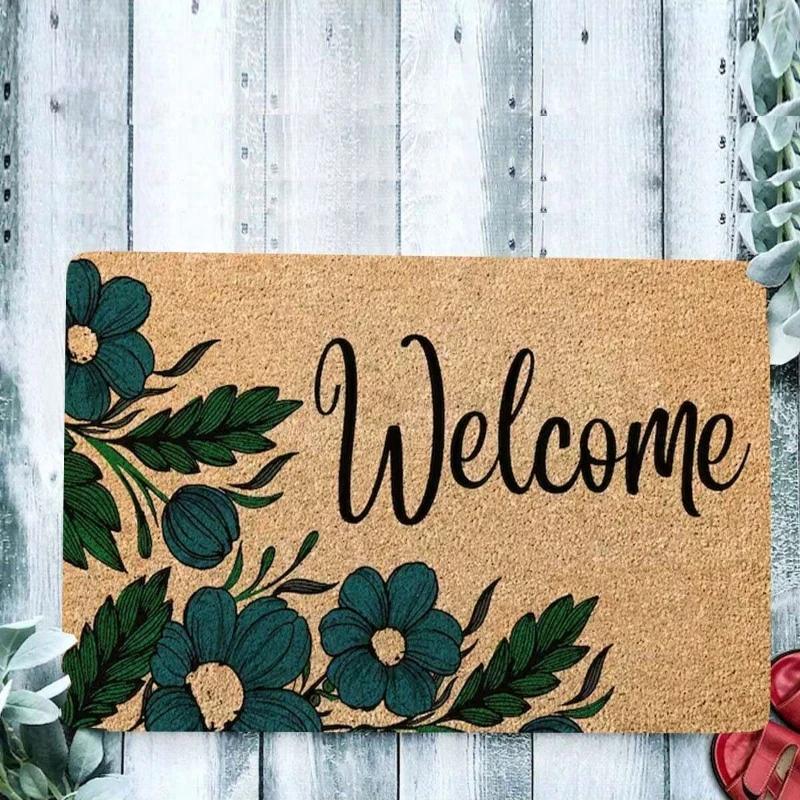 1Pc Plant Print Welcome Mat Non Slip Area Rugs On Both Sides Easy To Clean Floor Rug Indoor Outdoor Home Decorations Carpet