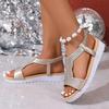 Fashion Fashion Rhinestone Flat Sandals for Women Summer Vacation Style Comfort Beach Shoes Woman Lightweight Platform Sandalias Mujer