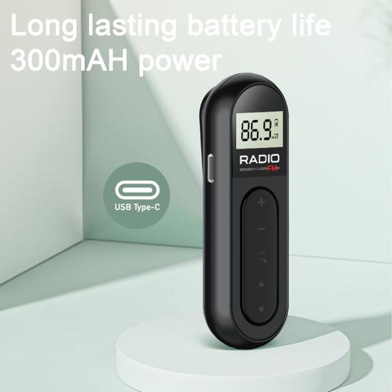 Portable Mini FM Radio Clip Design Clear Signal Low Distortion LCD Display Rechargeable High Sensitivity Mini Radio