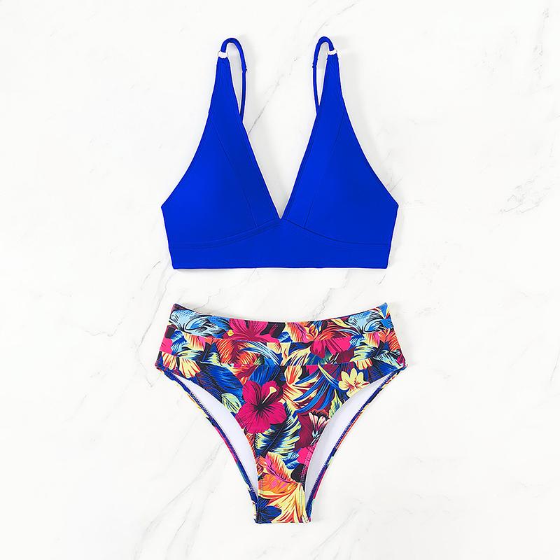 

Комплект бикини женский 2 предмета купальник классический однотонный V-образный вырез высокая талия раздельный бикини лето 2025 новые купальные костюмы женская пляжная одежда XL