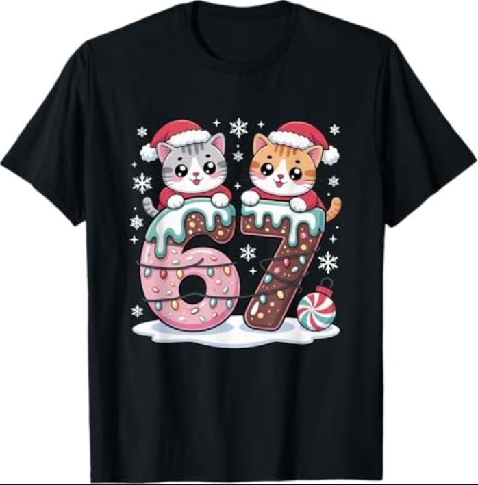 67 Funny Meme Kawaii Cats Christmas Ice Cream Drip 6 7 T-Shirt Unisex T-Shirt L