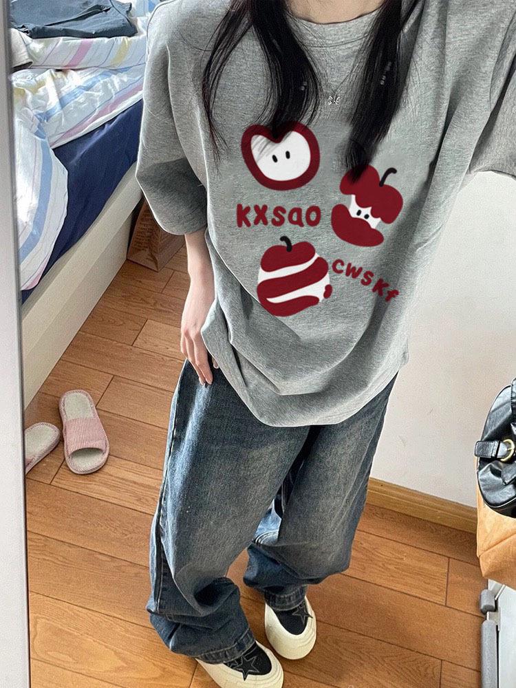 2025 Summer Women's Pure Cotton Oversized Short Sleeve T-Shirt in American Style