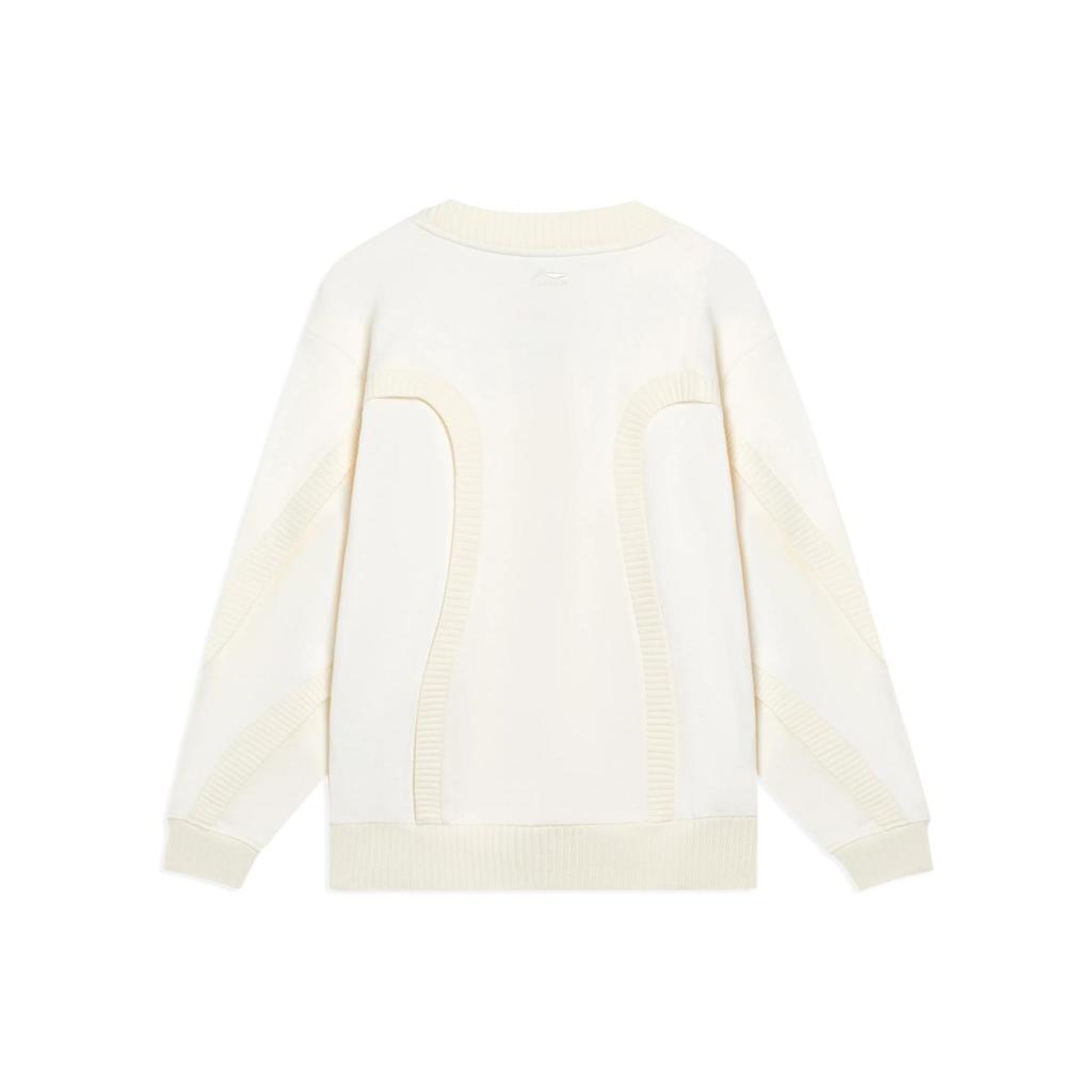 Li-Ning CF Trace Series Solid Color Crew Neck Pullover Sweatshirt Unisex Tops White AWDSI85-1