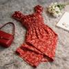 2026 Summer French Retro Red Floral Square Neck Dress for Petite Women