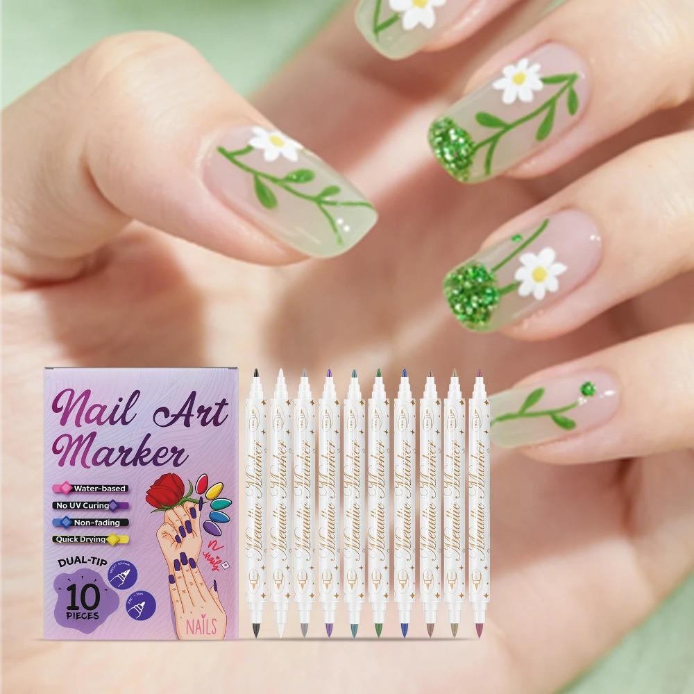 10-colour Nail Art Graffiti Pen Double-ended Acrylic Nail Paint Pens Nail Art Markers DIY Nail Art