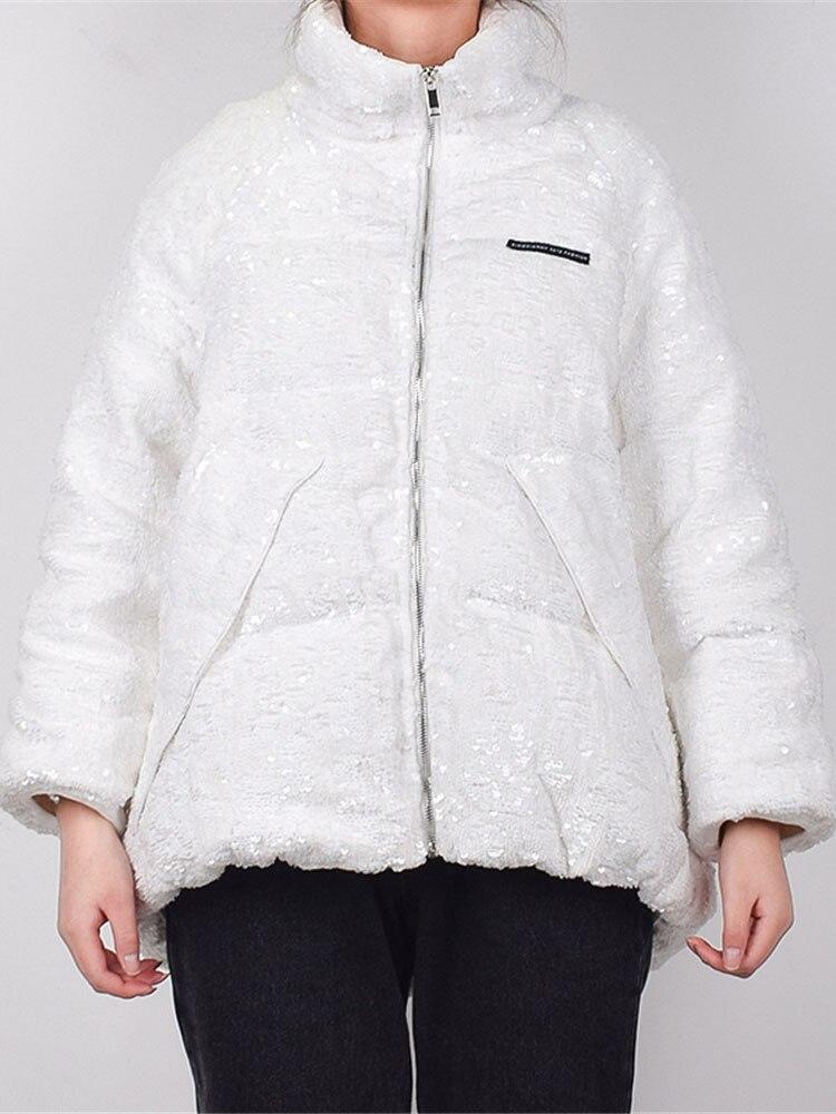 Xitao Frauen Mode Lose Pailletten Spleißen Parkas Mantel LDD2220