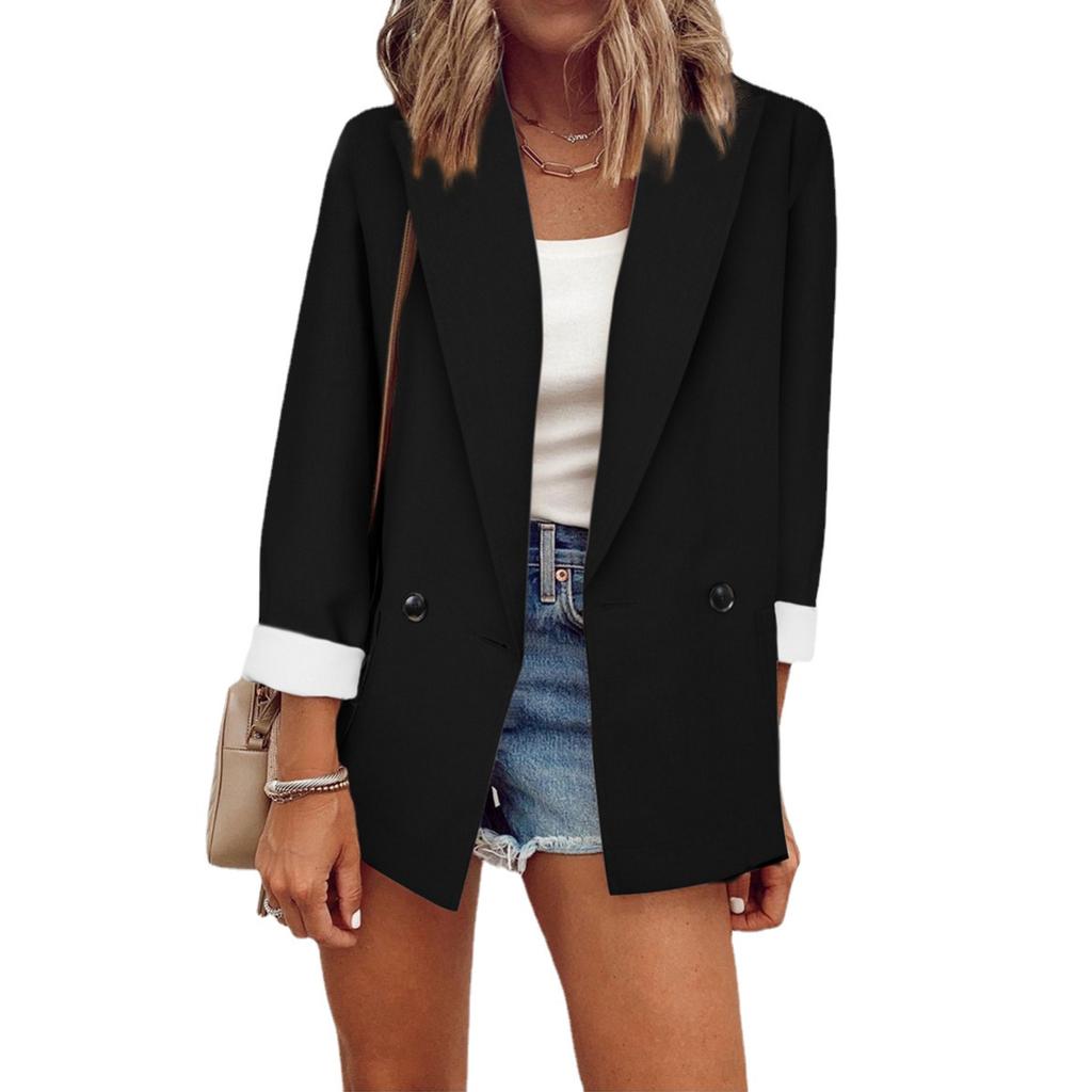 2025 Autumn Winter Women's Solid Color Blazer, Notched Lapel Long Sleeve Office Chic Jacket, Business Casual Trench Coat for Workwear