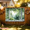 2D Natural Vine Window View Backdrop Bright Green Forest Themed Background