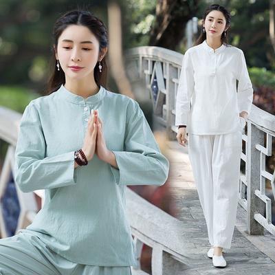 Baumwolle Leinen Tai Chi Kleidung Set chinesischen Stil Tee Kleidung Yoga Kleidung Damen Anzug