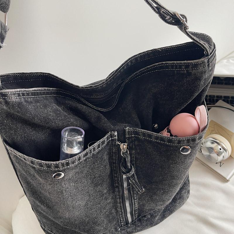 Jeanstasche Damen Tasche Große Kapazität Retro Kontrast Tragetasche Schulter Crossbody Tasche