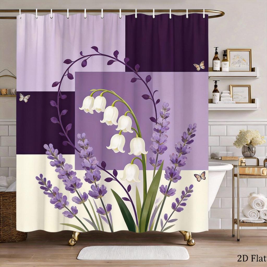 Plant Art Shower Curtain 1 Piece-Green Leaf Geometric Block, Modern Natural Design, Contemporary Bathroom Decoration