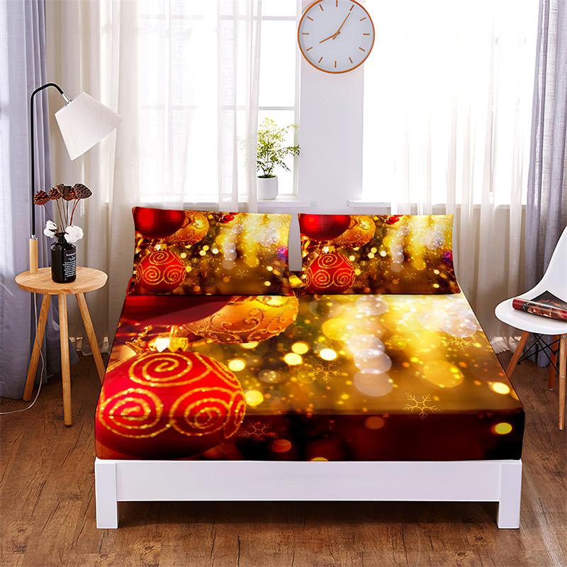 Bedding Set Christmas Fitted Sheet Set Bed Set Mattress Cover Four Corners Elastic Band Non Slip Bed Sheets and Pillowcases