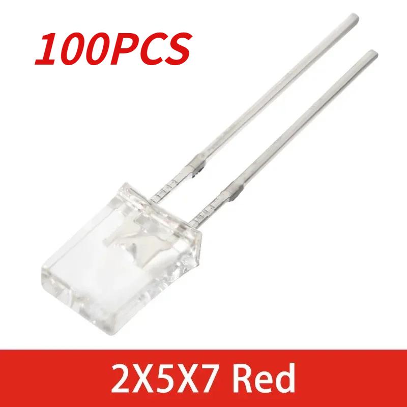 50/100PCS Square LED 2x5x7mm LED Transparent Luminescence Lights Diodes Kit White Red Yellow Blue Green Electronic Components