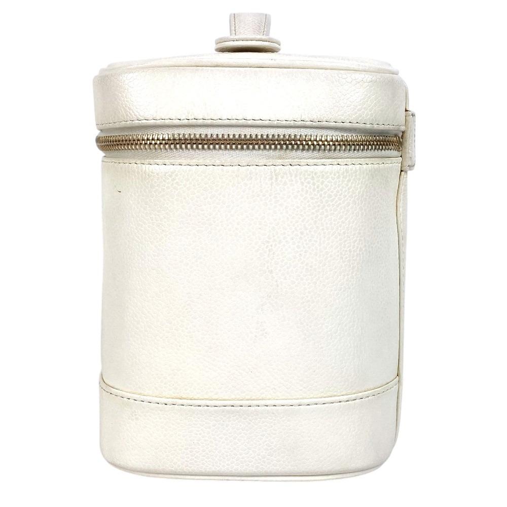 CHANEL A01998 logo vanity Bag Vanity Pouch Hand Bag Caviar Leather White