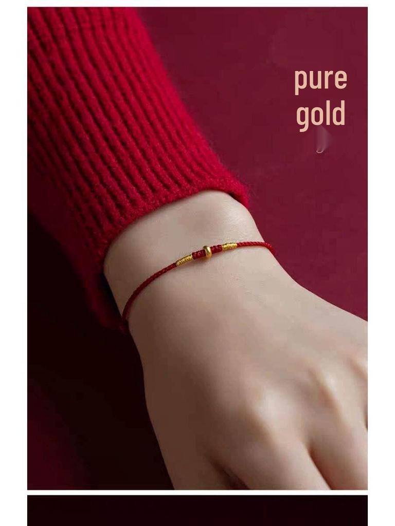 Gold 999 Abacus Bead Red String Bracelet for Year of the Rat - Couple Style for Traffic Drivers