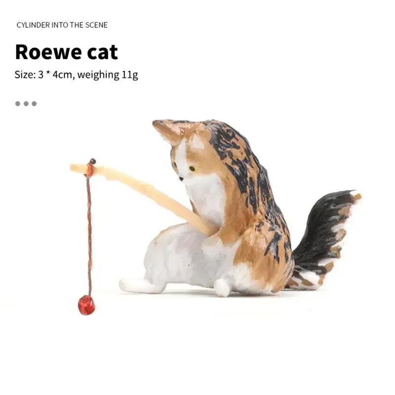 1/5/10PCS Ornament Decorative Furnishings for Aquarium Cats Fishing Figurine Cat Sculpture Sitting Fishing Little Cute Cat Resin