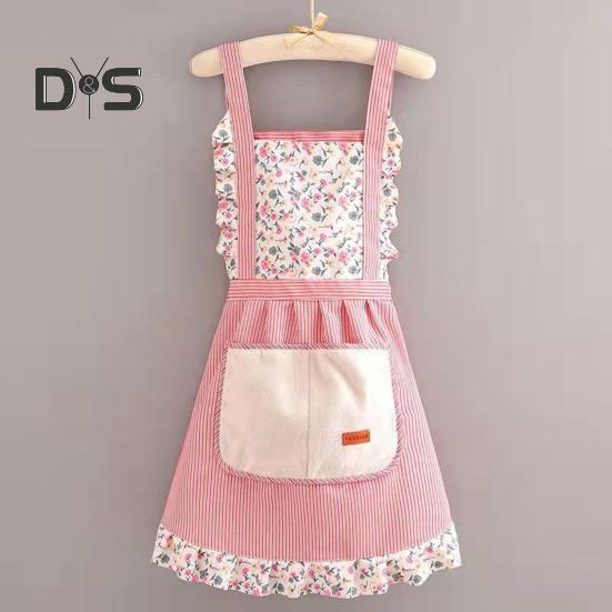 Elegant Prinsessförkläde Fläckbeständigt Blommigt Förkläde med Justerbara Band & Fickor Andningsbart Matlagnings Trädgårdsarbete Haklappsförkläde för Kvinnor