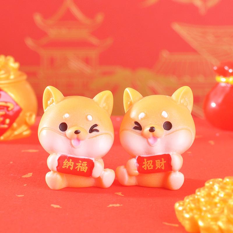 New Year's Cute Cartoon Lucky Dog Desktop Decoration Car Center Console Puppy Resin Handicraft