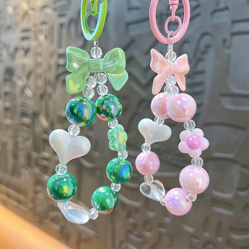 Cute Cartoon Beaded Lanyard & Wrist Strap with Keyring and Bag Charm for Little Girls