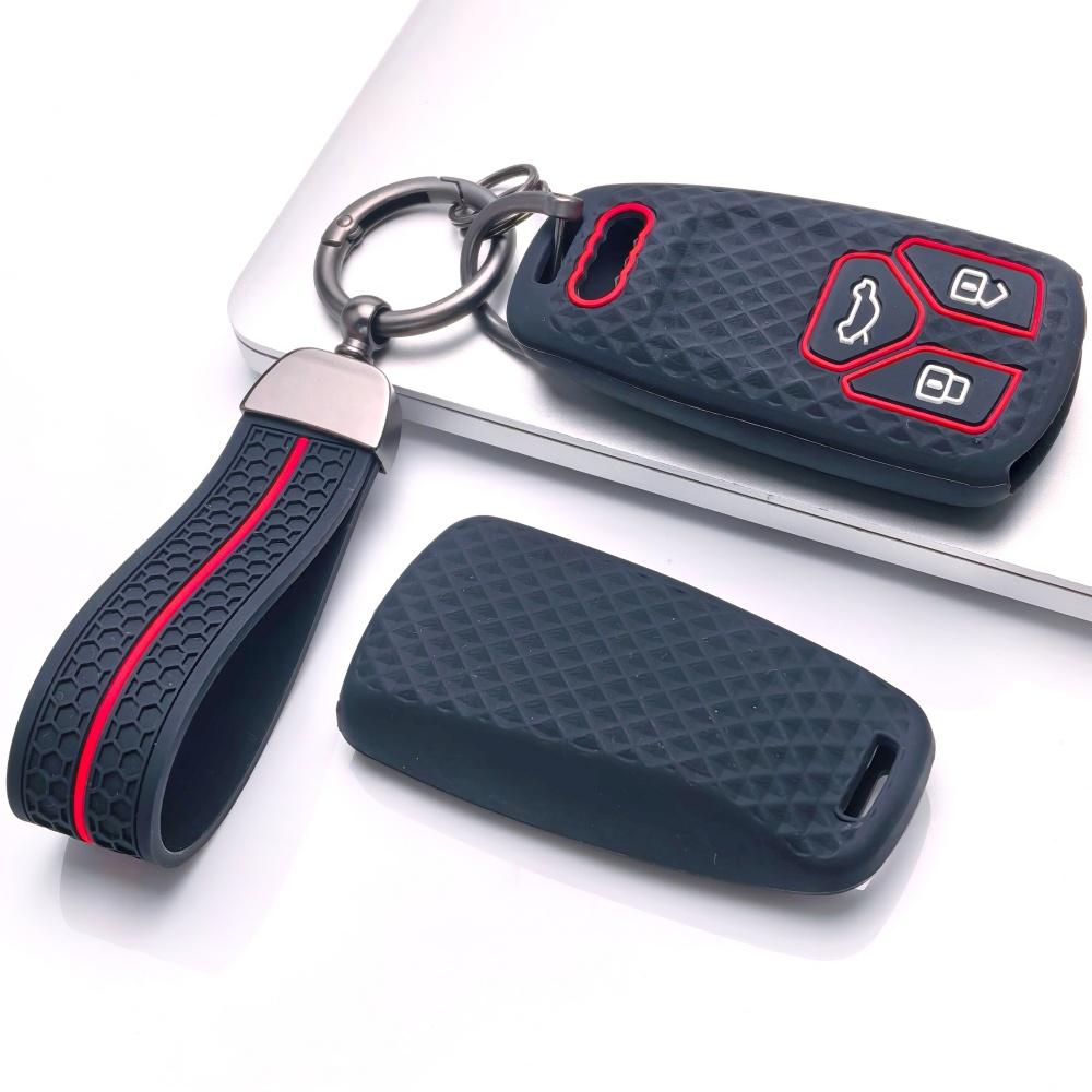 Silicone Car Key Fob Cover Case with Wrist Lanyard Keyring Compatible with A4 B9 A5 Q5 Q7 S4 S5 SQ5 TT, Fits A4 A5 Q5 Q7 B9 S4 S5 SQ5 TT TTS