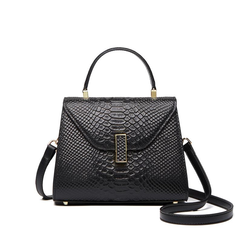 Limited Serpentine Pattern Real Leather Shoulder Bag for Women Business Bag Black Bags