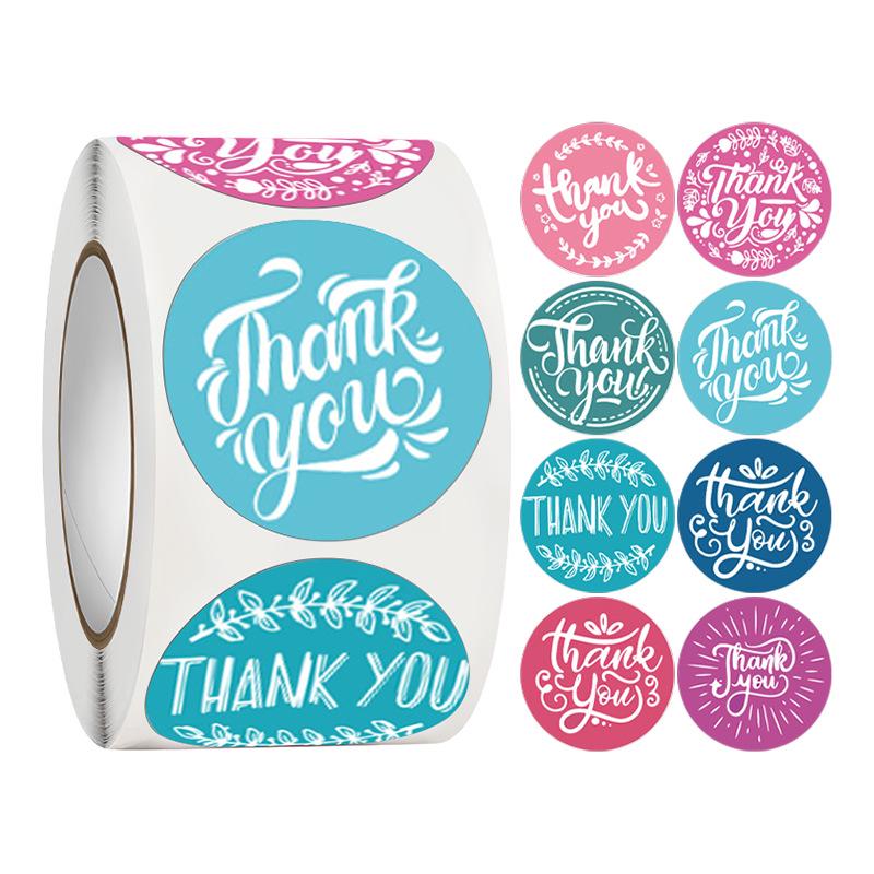 500-Roll 3.8cm Floral Thank You Stickers: Round Adhesive Labels for Gift Wrapping & Sealing