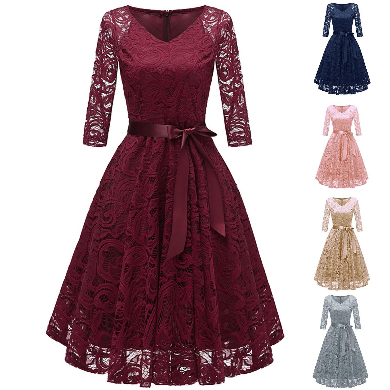 

Женское модное винтажное вечернее платье с V-образным вырезом и длинными рукавами в стиле ретро